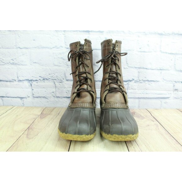 LL Bean Leather Shearling Lined Lace Up Insulated Mid Calf Duck Boots Size 8 M - Picture 4 of 10